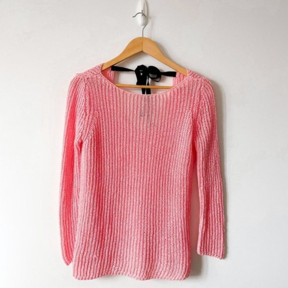 Zara Knit Pink Tie Bow Back Sweater Sz M
